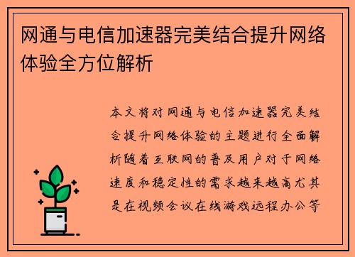 网通与电信加速器完美结合提升网络体验全方位解析